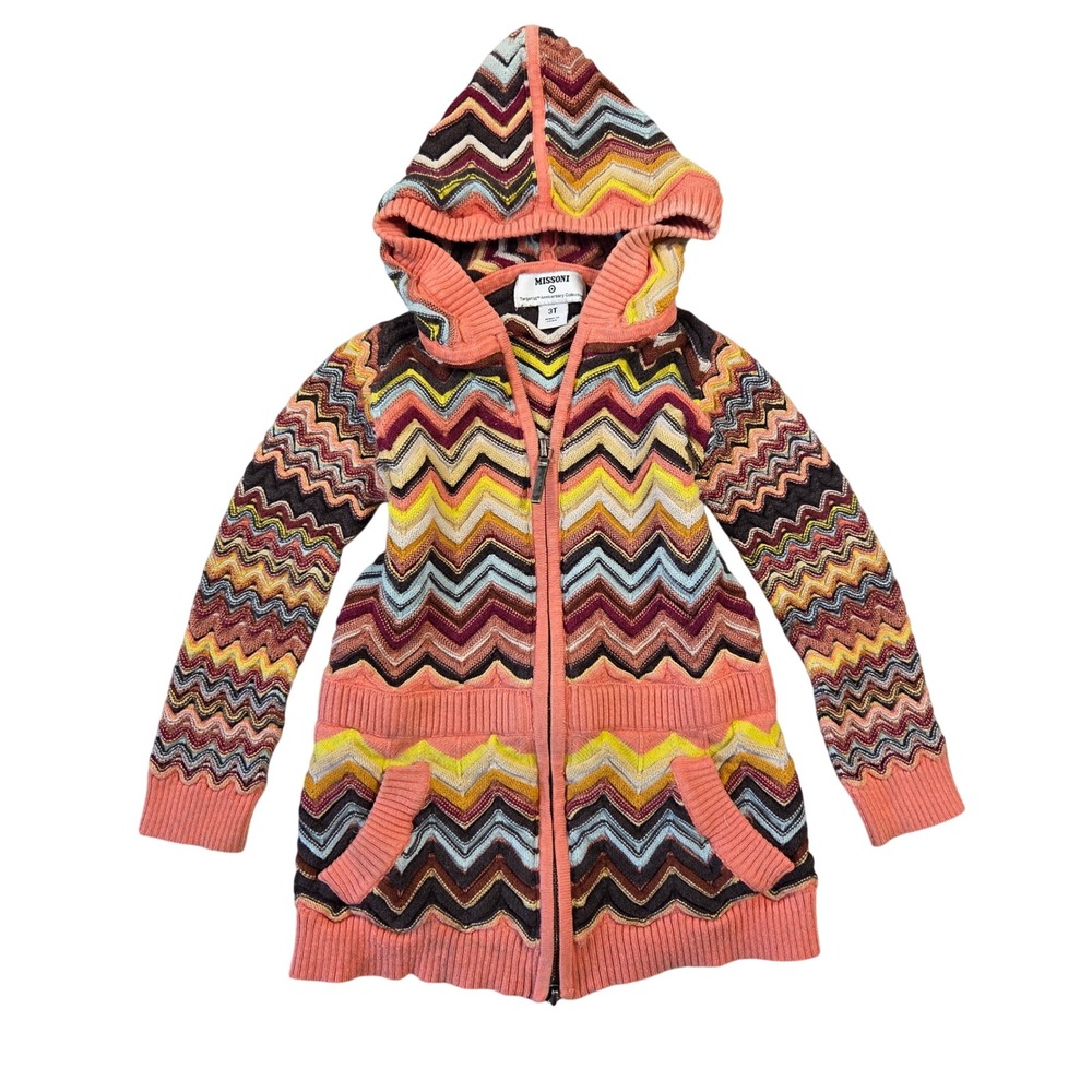 Missoni for Target Toddler Girls Zigzag Chevron Knit Zip Up Hoodie Orange 3T